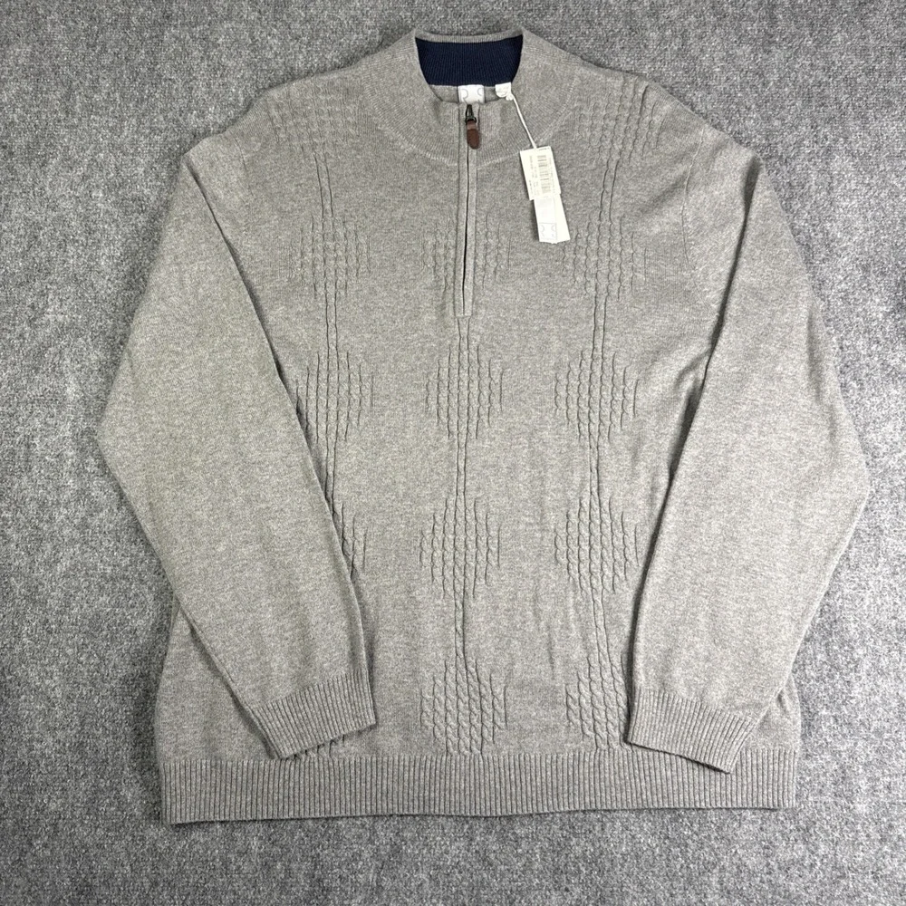Raffi Men's Wool Cashmere Mock Neck Quarter Zip Sweater XL Gray Cable Knit